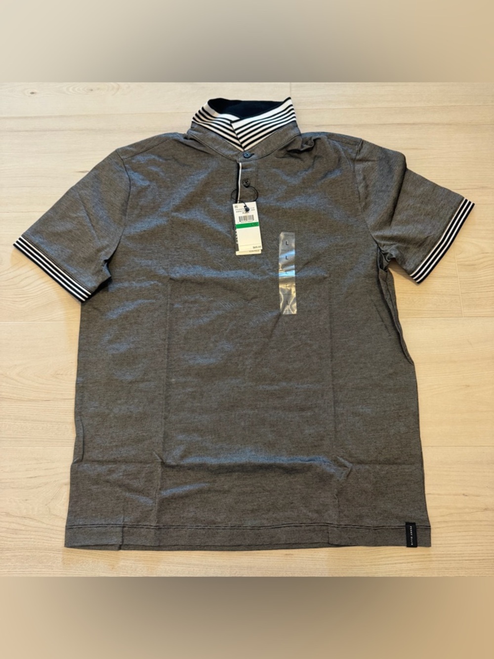 Perry Ellis Gray Polo with Striped Collar Large NWT